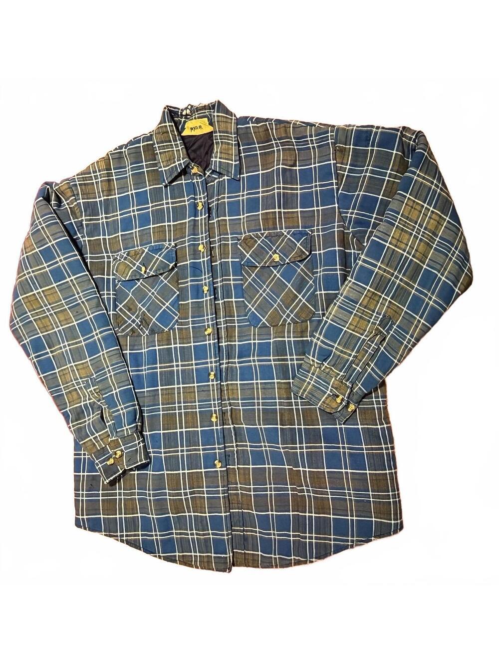 JACKET John's Bay Men's Tall LT Blue and Brown Plaid Distressed Quilted Flannel